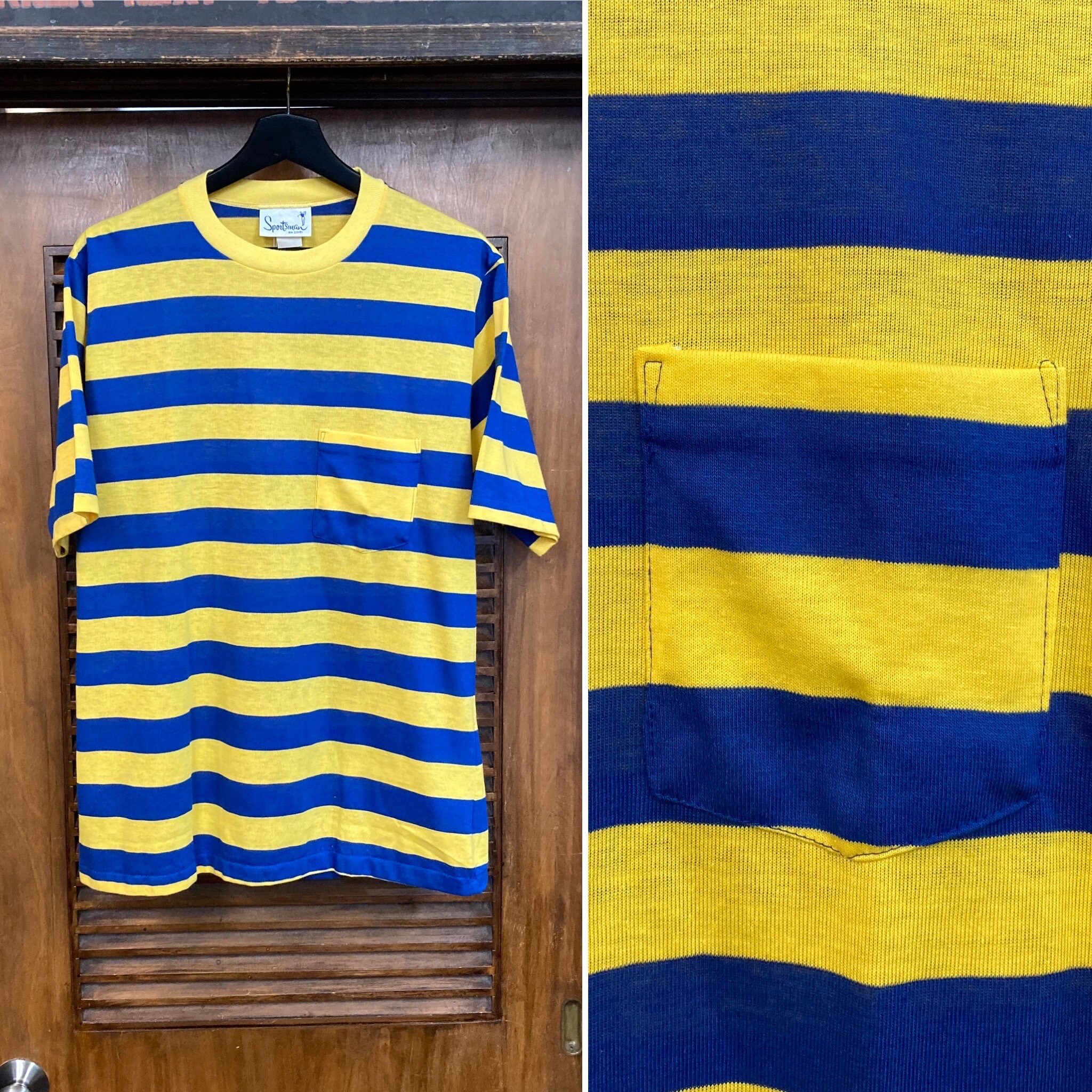 Vintage 1960s deadstock Yellow X Blue Stripe Cotton/poly Pocket T-shirt, Surf, Mod, Rockabilly, 60s Tee Shirt, Vintage Clothing - Etsy Vintage 1960s deadstock Yellow X Blue Stripe Cotton/poly Pocket T-shirt, Surf, Mod, Rockabilly, 60s Tee Shirt, Vintage Clothing - Etsy