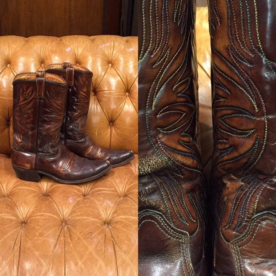Vintage 1960’s Western Cowboy, Brown Boots, Stitch
