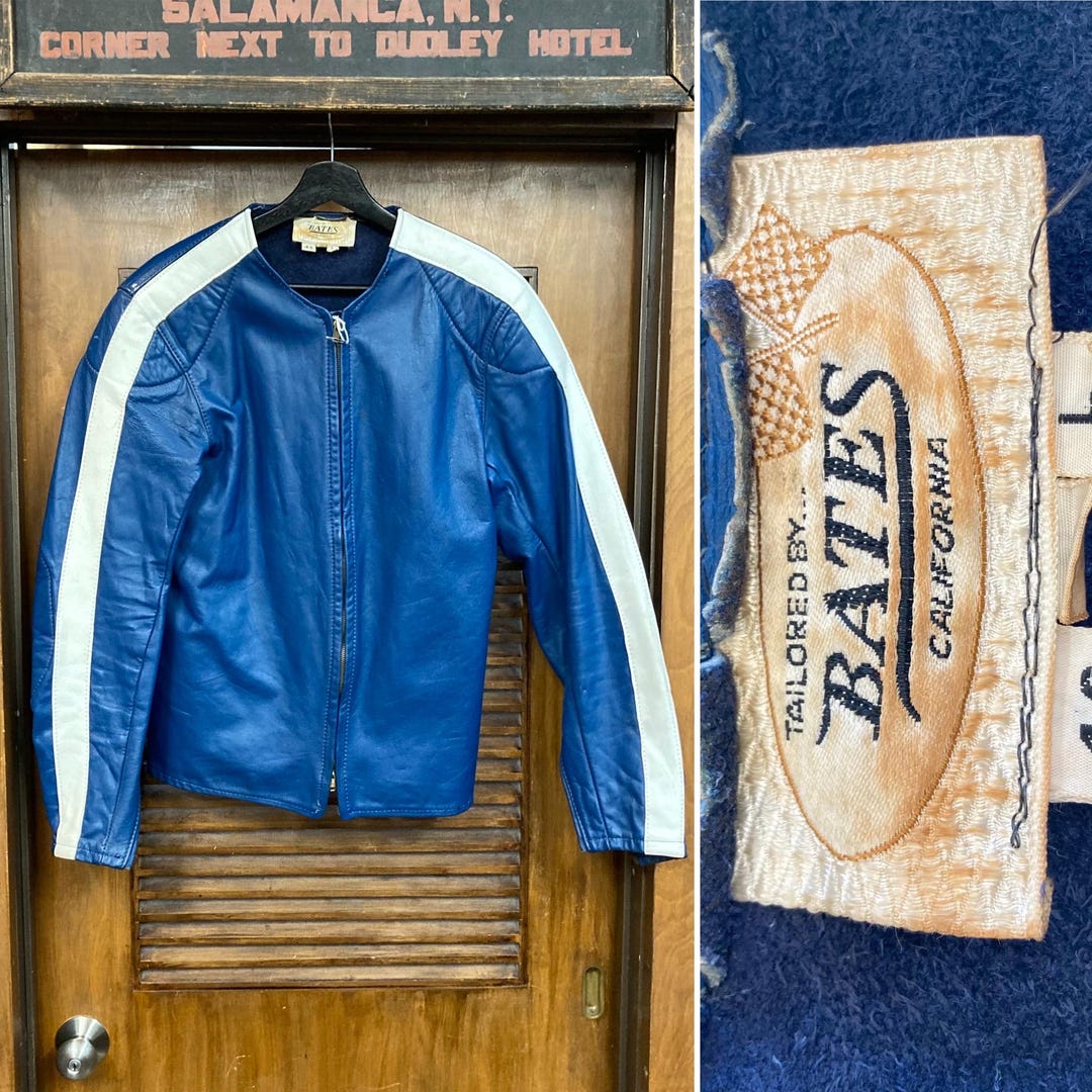 Vintage 1960's “bates” Blue X White Cafe Racer MC Leather Jacket