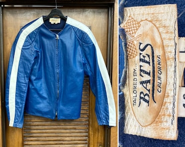 Vintage 1960's “bates” Blue X White Cafe Racer MC Leather Jacket