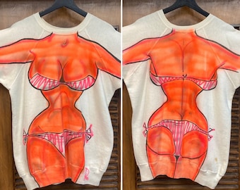 Vintage 1960’s Mod Bikini Cartoon Artwork Pop Art Airbrush Sweatshirt, 60’s Vintage Clothing