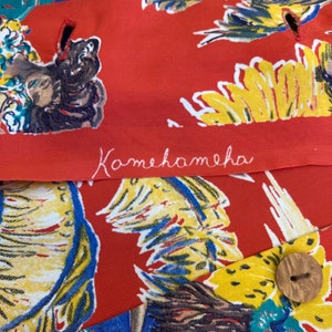 Vintage 1940s Kamehameha Rayon Coconut Tree Climber Tea-Timer Hawaiian Tiki Shirt Top Blouse, 40s Vintage Clothing image 9