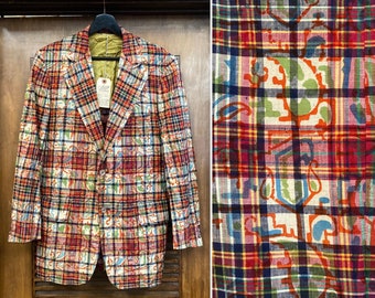 Vintage 1960s Mod Tiki Madras Plaid 
