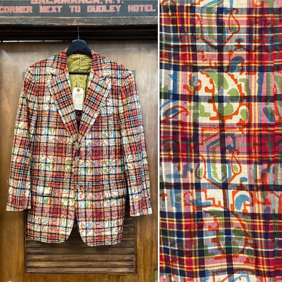 Vintage 1960’s Mod Tiki Madras Plaid Sport Coat Jacke… - Gem