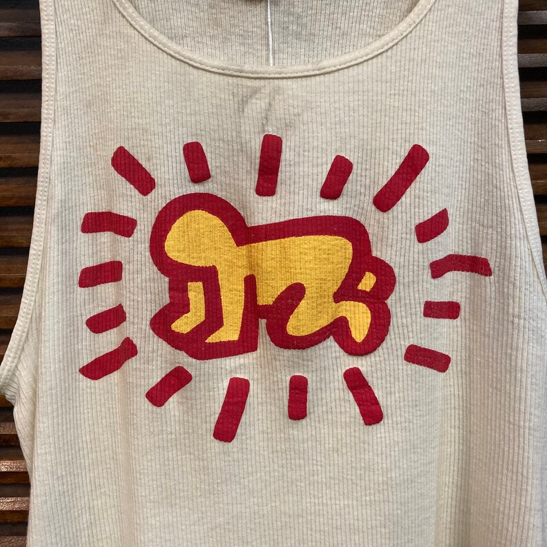 Vintage 1980s Original Keith Haring NYC Ribbed Cotton Tank Top T-Shirt, Two-Sided Print, 80s Vintage Clothing image 5