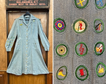 Vintage 1930’s Los Angeles Girl Scout Outfit Workwear Dress with Merit Badges, Vintage Girl Scout Uniform, 1930’s Uniform, 1930’s Dress