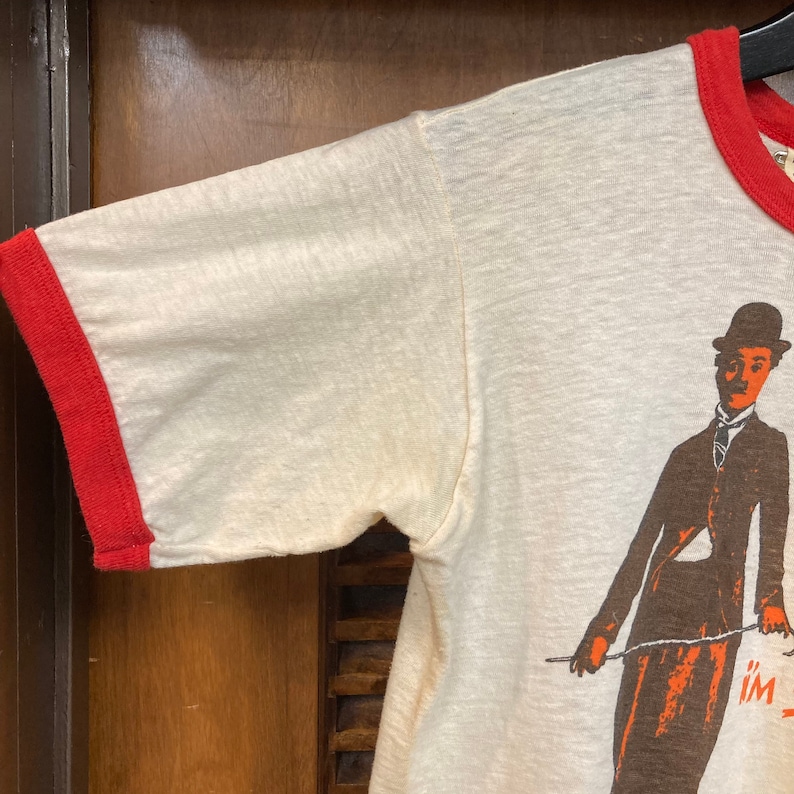 Vintage 1970s Charlie Chaplin Pop Art Silent Film Ringer T-Shirt, 70s Tee Shirt, Vintage Clothing image 4