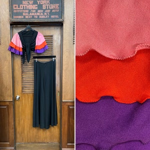 Vintage 1970&#39;s Steven Burroughs Ontwerper Carmen Miranda Stijl 2 Delige Palazzo Pant Glam Disco Set, jaren 1970, 2 Delige, Bijpassende Set, Disco, Glam