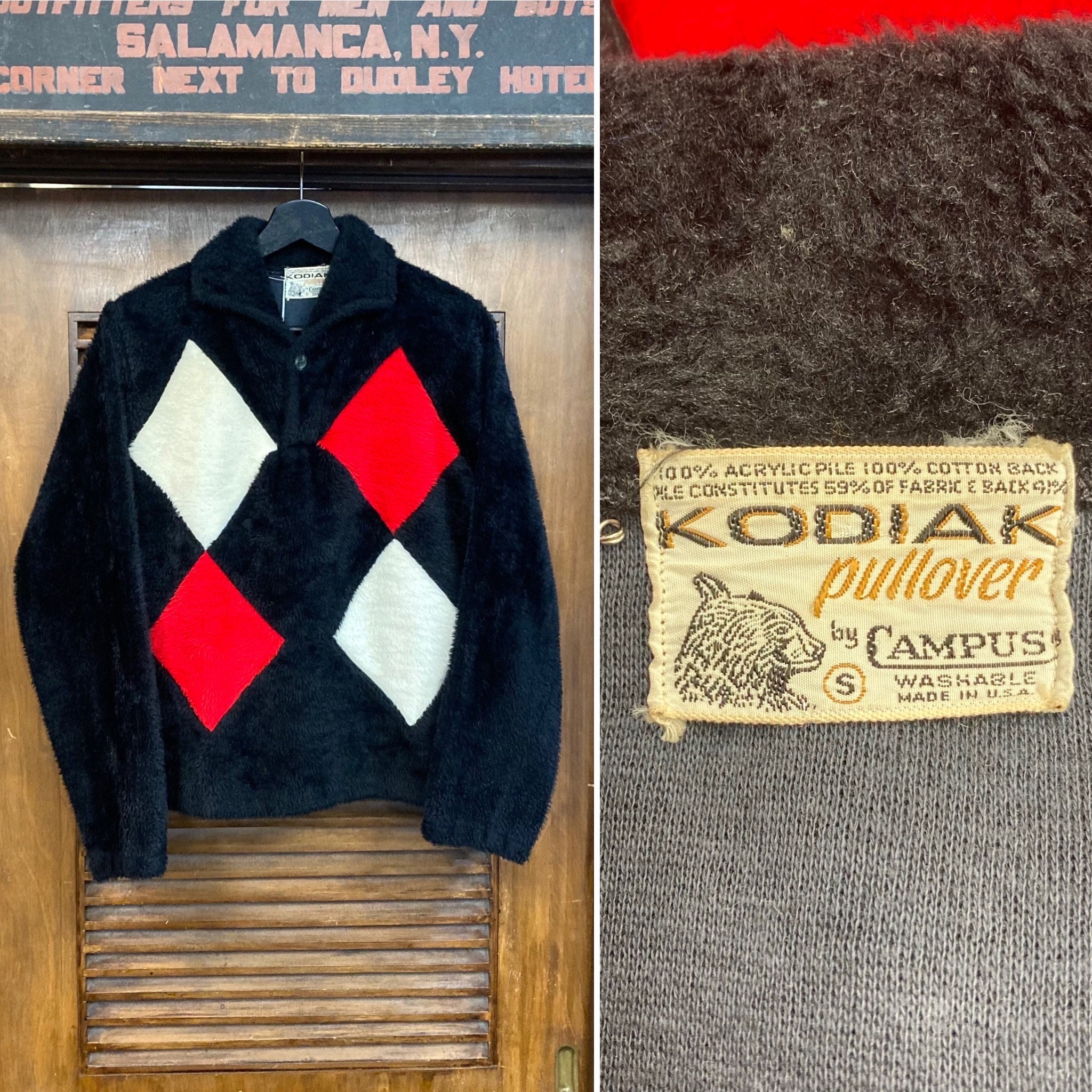 Vintage 1960's “campus Kodiak” Fake Fur Mod Diamond Pullover Vintage 1960's “campus Kodiak” Fake Fur Mod Diamond Pullover