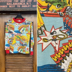 Vintage 1970s Superhero Action Comics Superman Pop Art Long Sleeve T-Shirt, 70s Tee Shirt, Vintage Clothing image 1