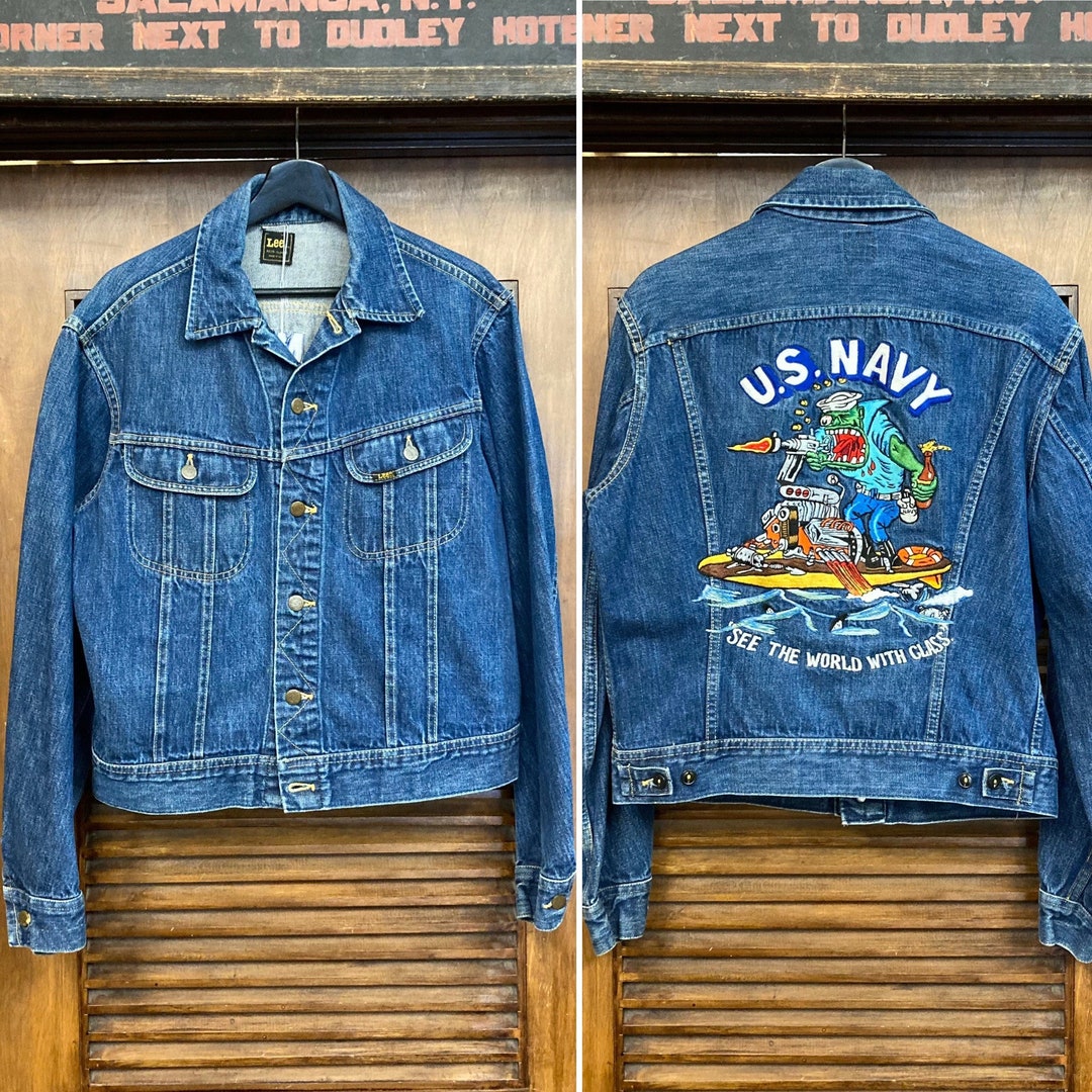 Vintage 1980's Lee Riders U.S. Navy Monster Art Denim Jacket Vintage 1980's Lee Riders U.S. Navy Monster Art Denim Jacket