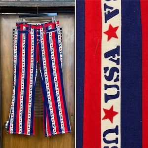 Vintage 1960’s w32 Mod Glam Pop Art USA Red/White/Blue Flare Pants Trousers, 60’s Hiphugger, 60’s Bell Bottoms, Vintage Clothing