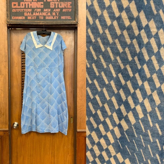 Vintage 1930's Blue & White Semi Sheer Optical Squ