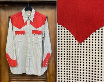 Vintage 1950er Jahre, seltenes Design, Rayon x Baumwolle, Western-Cowboy-Rockabilly-Hemd, zweifarbig, 50er-Jahre-Vintage-Kleidung