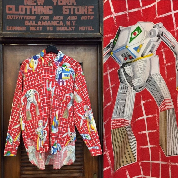 Vintage 1980’s Robot Print New Wave Shirt, New Wav