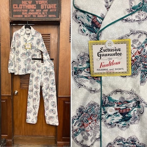 Vintage 1950’s Deadstock Atomic Pattern Cotton Pajamas PJ Rockabilly Set, Pajama Set, Two Piece, Deadstock, NOS, Atomic, Novelty Print