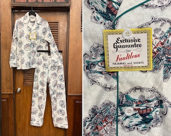 Vintage 1950's Deadstock Atomic Pattern Cotton Pajamas PJ