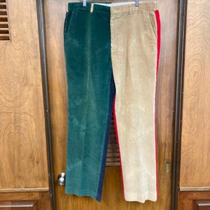 Vintage 1970s w39 Color Block Mod Corduroy Krazy Pants Trousers, 70s Vintage Clothing image 2
