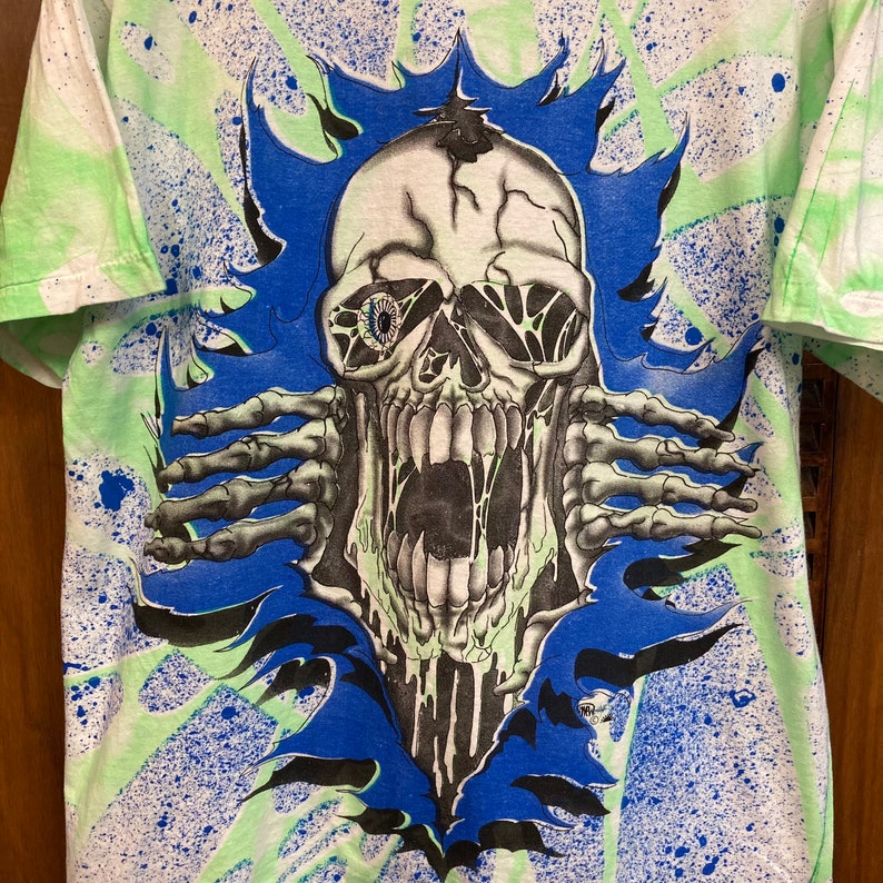 Vintage 1980s Deadstock Skull Skeleton New Wave Skate Surf Cotton T-Shirt, 80s Tee Shirt, Vintage Clothing image 7