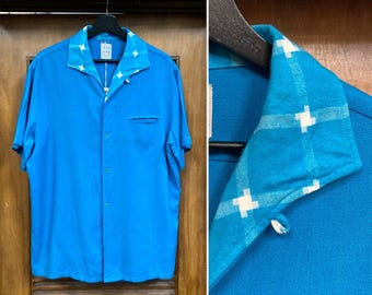 Vintage 1950's Size XL “sir Guy” Loop Collar Rayon Rockabilly