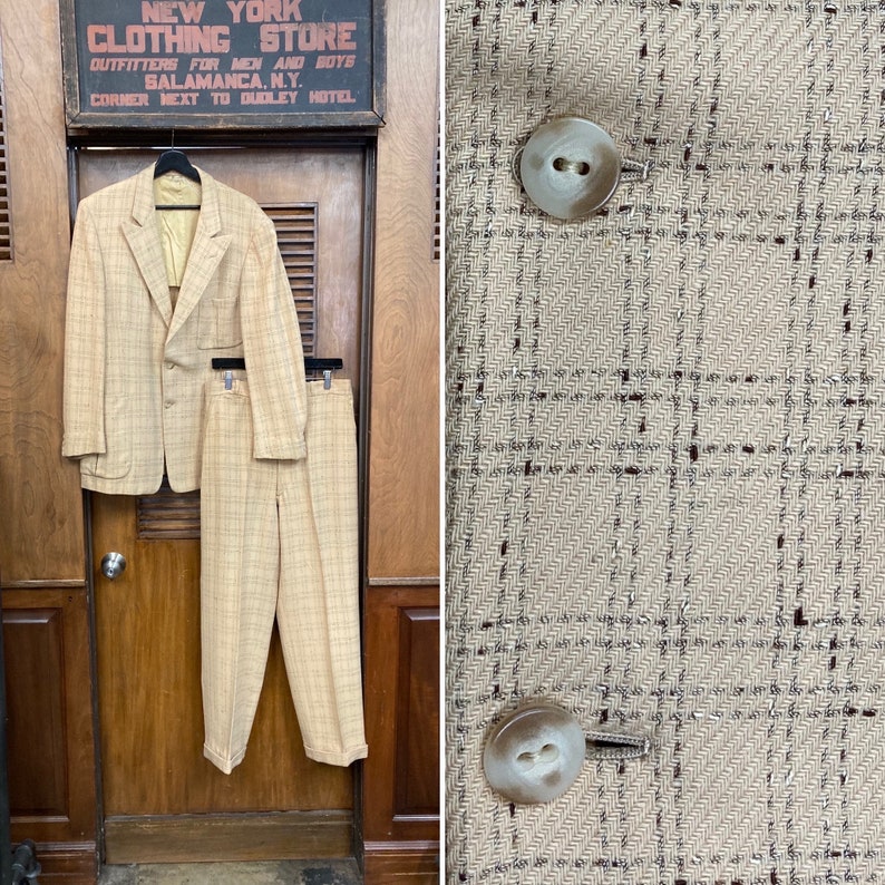Vintage 1950s Peak Lapel Elvis Rockabilly Wool Suit Two Piece Sportcoat Jacket, Pleated Pocket, Atomic Fleck, Rockabilly Suit, Rock n Roll, image 1
