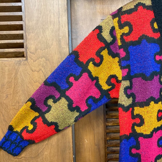 Vintage 1980’s Jigsaw Puzzle Cardigan SweaterMade in… Gem