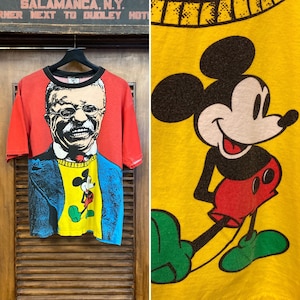 Vintage 1980’s Roosevelt Mickey Tee, 80’s Tee Shirt, 80’s Graphic Tee, Disney, Mickey Mouse, 80’s Pop Art, US President, Vintage Clothing