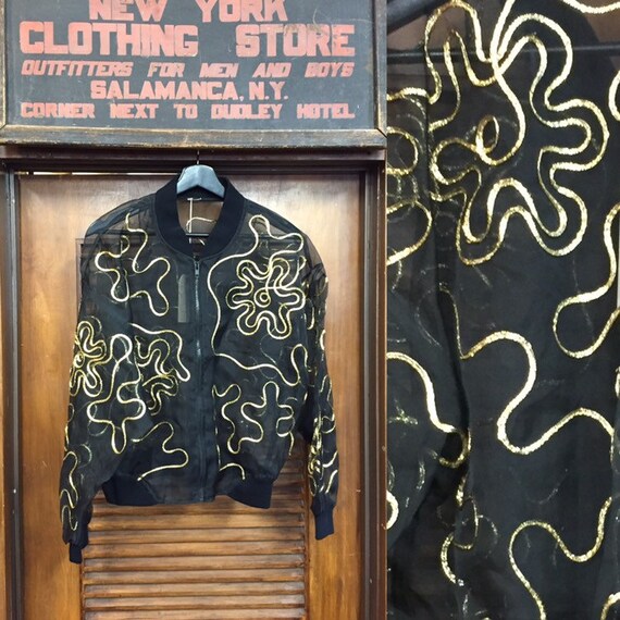 Vintage 1980’s Black And Gold Sheer Bomber, Vintag