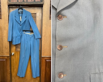 Vintage 1940's Steel Blue Gabardine Two Piece Swing