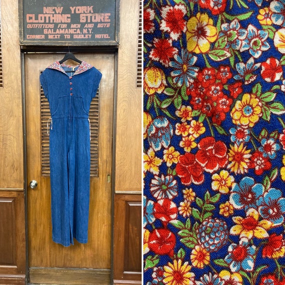 Vintage 1970’s Denim & Floral Hooded Jacket, Vinta