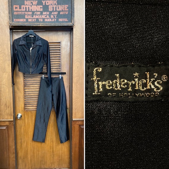 Vintage 1960s Jet Black Fredericks of Hollywood Glam Mod Outfit Set Rnr  Jacket Hot Pants, Jacket & Pants, 1960s, 2 Piece, Matching Set, 