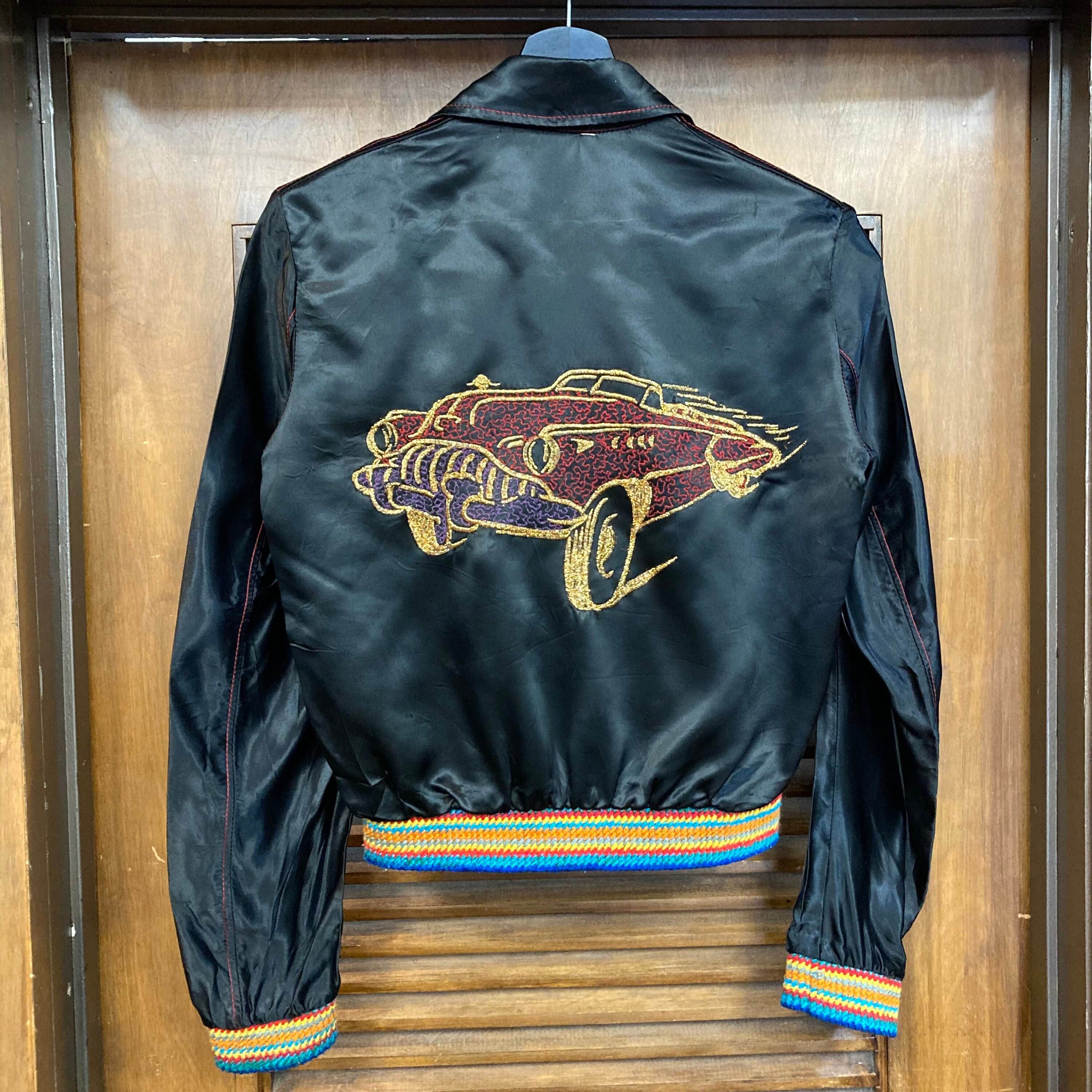 Vintage 1960's Glam Rock Automobile Embroidery Satin Cropped Vintage 1960's Glam Rock Automobile Embroidery Satin Cropped