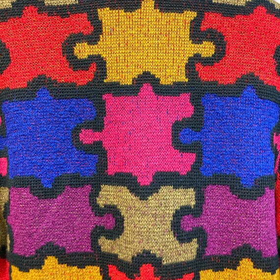 Vintage 1980’s Jigsaw Puzzle Cardigan SweaterMade in… Gem