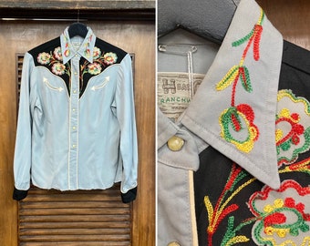 Vintage 1950’s “H Bar C” Ranchwear Cowboy Cowgirl Western Ladies Gabardine Rockabilly Shirt Top, 50’s Vintage Clothing