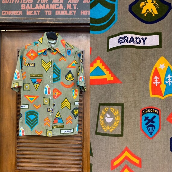 Vintage 1960's Military Pop Art Short Sleeve Shirt
