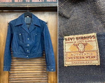 Vintage 1950's Levi's Shorthorn Dark Denim Pearl Snap Rockabilly