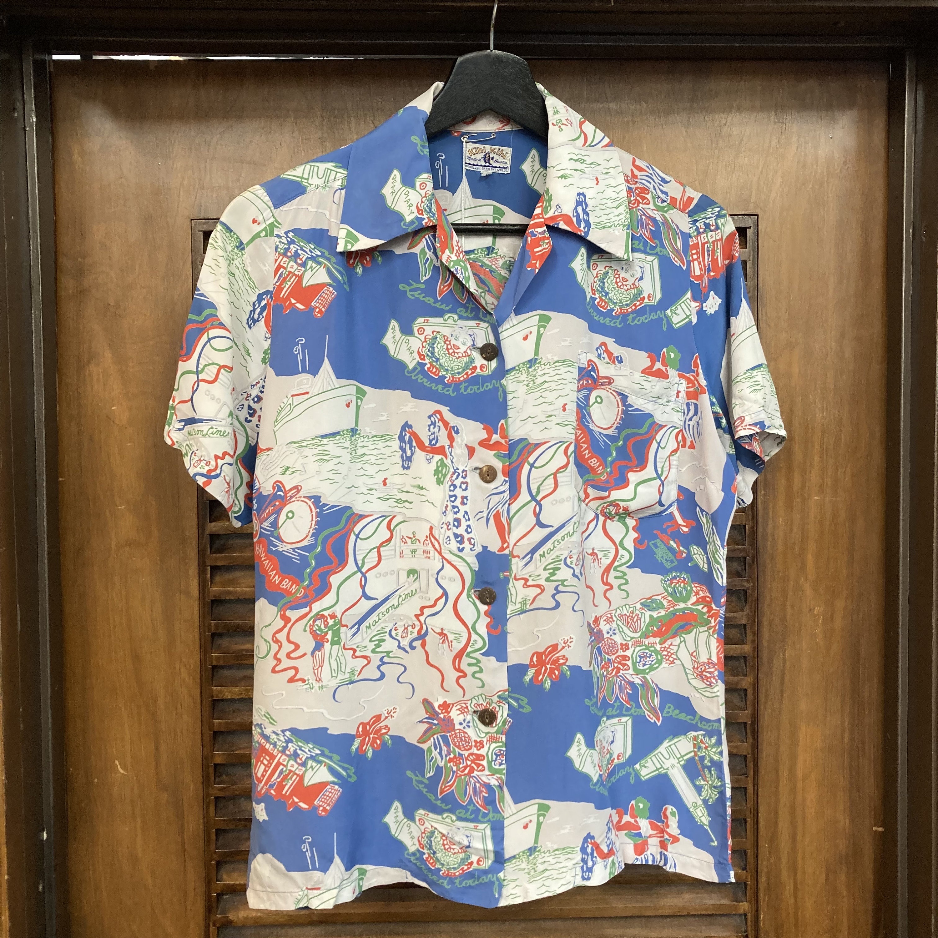 Vintage 1940's “kihi Kihi” Cartoon Tropical Silky Rayon Vintage 1940's “kihi Kihi” Cartoon Tropical Silky Rayon