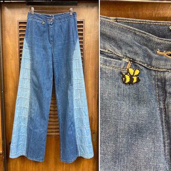 Vintage 70s Denim Bell Bottom Jeans cloth patchwork, Come Up