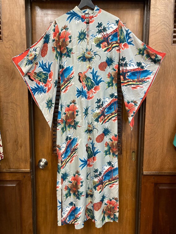 Vintage 1950’s Lauhala Hula Girl Tropical Rayon P… - image 2