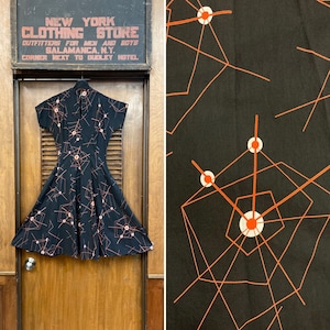 Vintage 1950’s Atomic Spiderweb Cotton Print Rockabilly Dress, Vintage Spiderweb Dress, 1950’s Atomic Print, Vintage 1950s Dress, Rockabilly