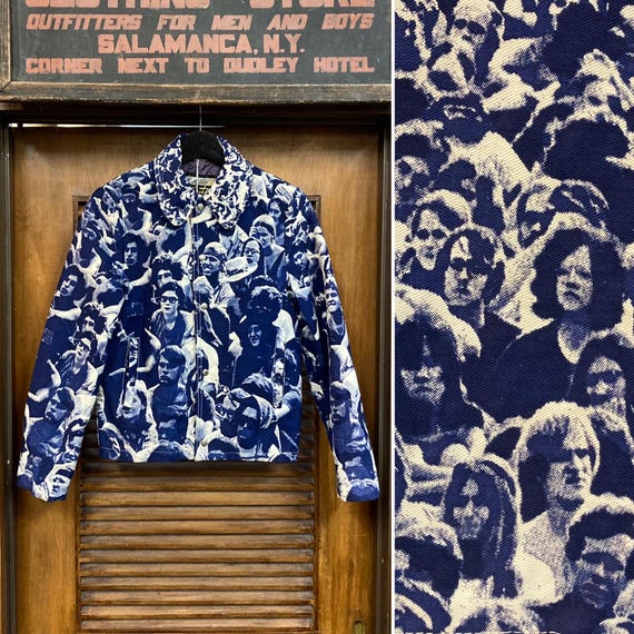 Vintage 1960's Woodstock Audience Photoprint Cotton Snap Button