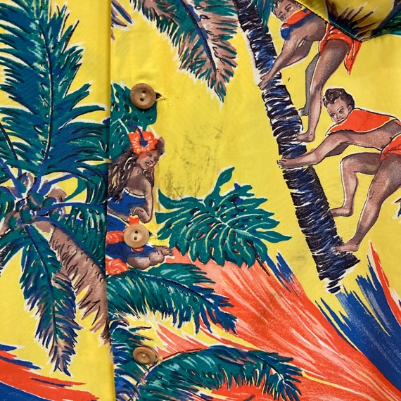Vintage 1940s Original kamehameha Label Coconut Tree Climber Rayon Hawaiian, Signed Selvedge, 40s Loop Collar, Vintage Clothing - Etsy Vintage 1940s Original kamehameha Label Coconut Tree Climber Rayon Hawaiian, Signed Selvedge, 40s Loop Collar, Vintage Clothing - Etsy