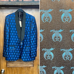 Vintage 1960’s Original Shriner Shrine Club Mod Tiki Sharkskin Shawl Collar Blazer Sportcoat, 60’s Vintage Clothing