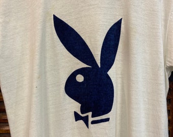 Vintage 1970's Original Playboy Flocked Detail Disco Mod Ringer T