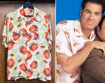 Vintage 1950's Taille L Shriner Fez Tiki Rayon Print Hawaiian Shirt, 50's Hawaiian Shirt, vintage Tiki Top, vintage Shirt, vintage Clothing