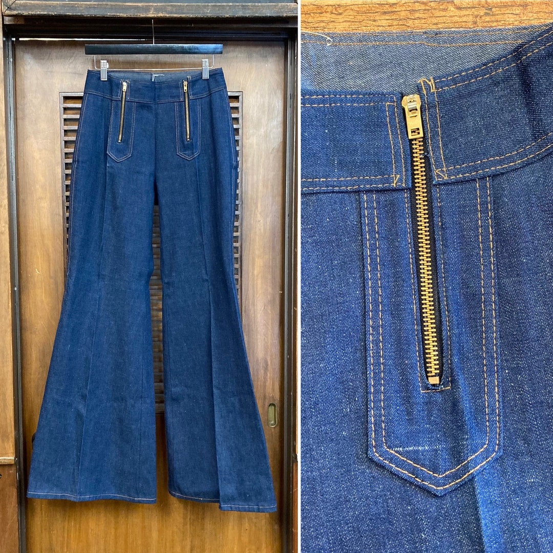 Vintage 1970s deadstock W30 Mega Flare Mod Glam Disco Dark Denim Jeans, Bell Bottoms, Zipper Detail, 70s Vintage Clothing - Etsy Vintage 1970s deadstock W30 Mega Flare Mod Glam Disco Dark Denim Jeans, Bell Bottoms, Zipper Detail, 70s Vintage Clothing - Etsy