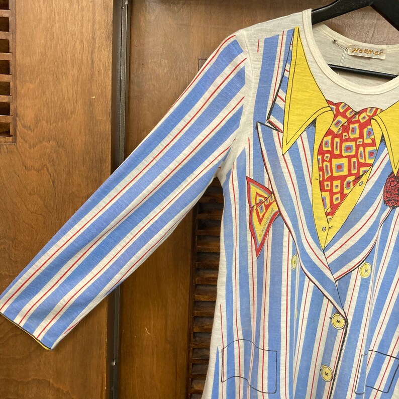Vintage 1960s Clown Blazer Trompe LOeil Mod Glam Printed Long Sleeve T-Shirt, 60s Tee Shirt, Vintage Clothing image 5