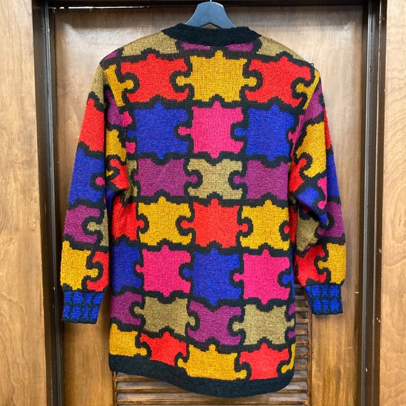 Vintage 1980’s Jigsaw Puzzle Cardigan Sweater-Made in… - Gem