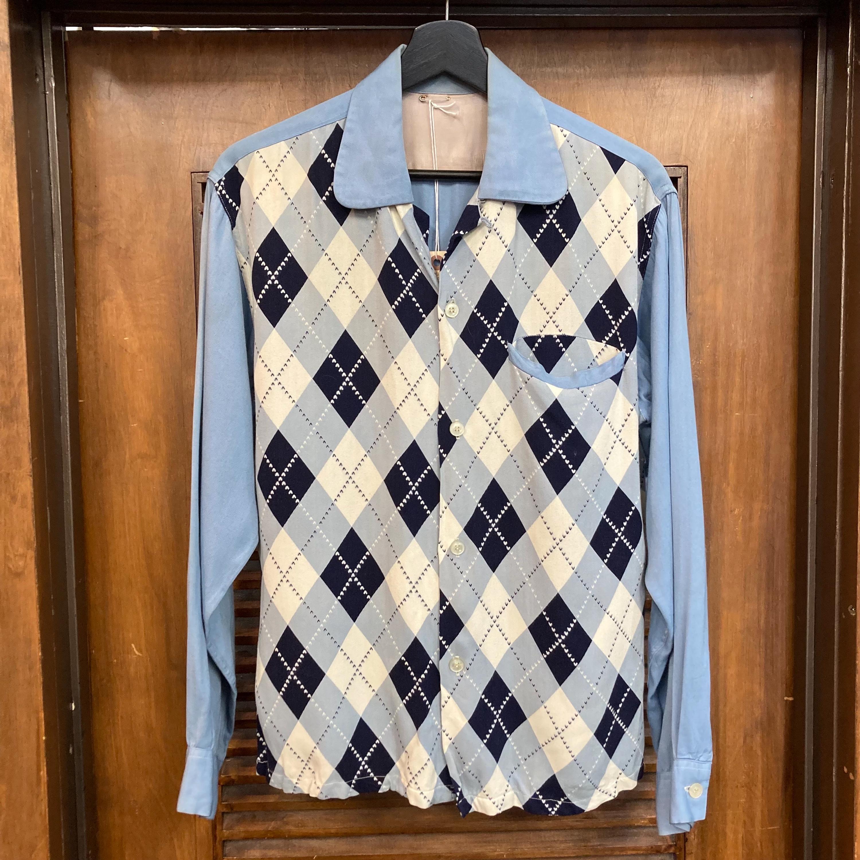 Vintage 1950's Argyle Diamond Rayon Gabardine Rockabilly Shirt