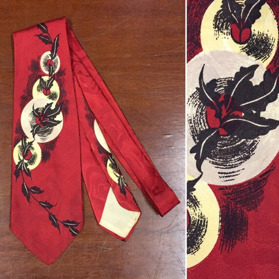 Vintage 1940’s Necktie, Atomic Ivy Print, 1950’s T